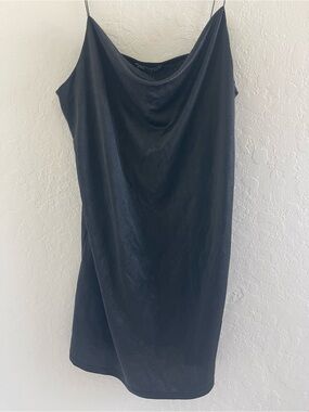 NWT Zara Black Slinky mini dress with draped neck size large